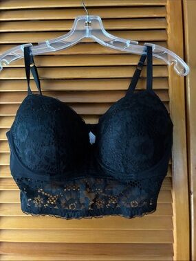 Adore Me Black Lace Longline Bra